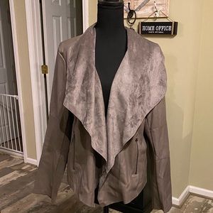 NWT BAR III LIGHT GRAY SUEDE/ FAUX LEATHER JACKET